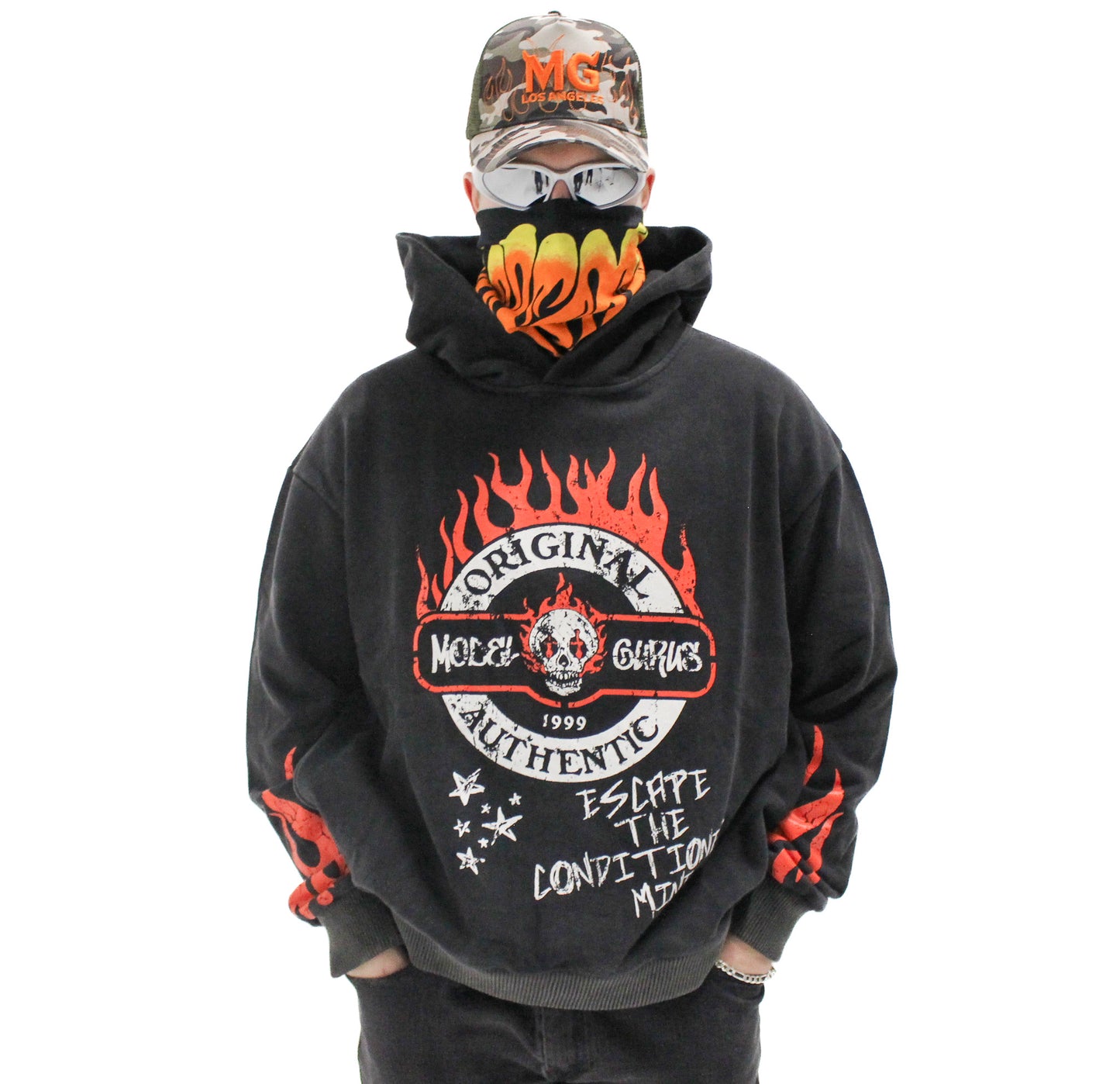 Authentic Flames - Vintage Black Hoodie