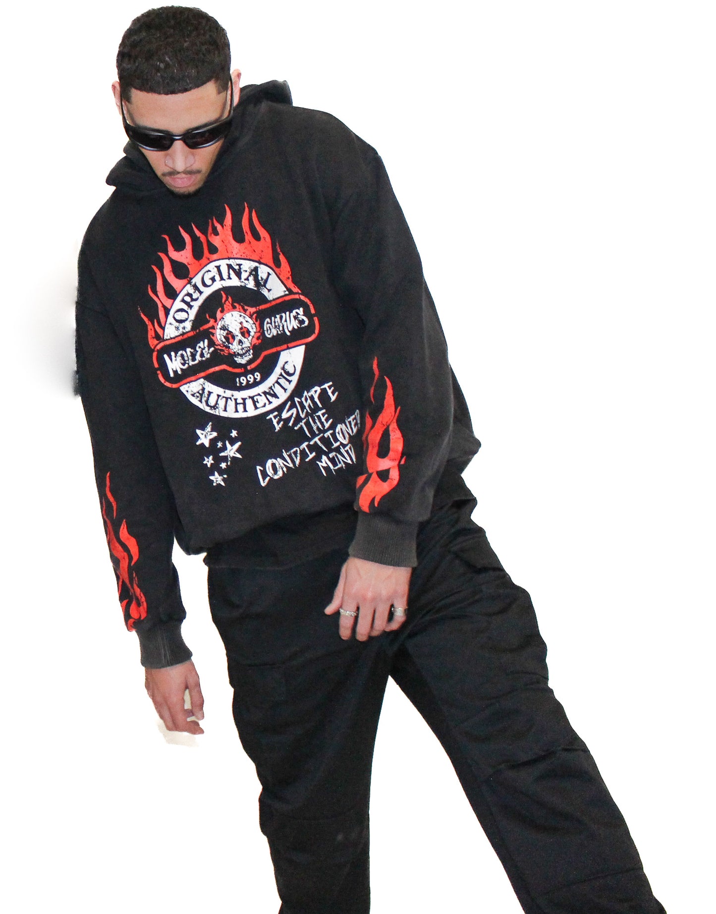 Authentic Flames - Vintage Black Hoodie